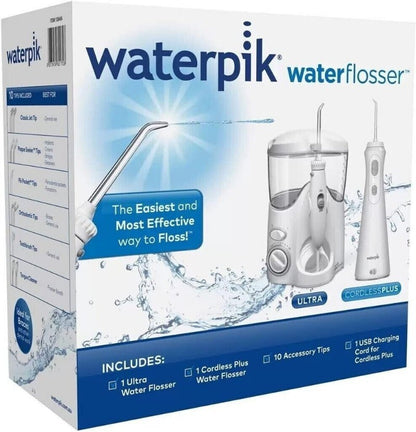 Waterpik Ultra & Travel Cordless Plus Water Flosser Pack +10 Accessory Tip