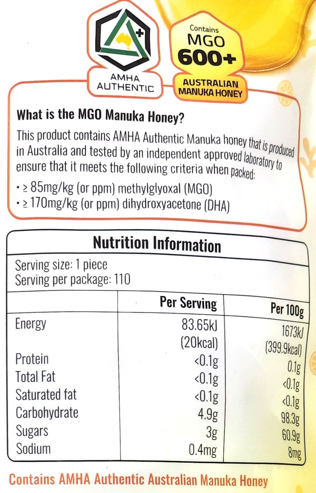 Manuka Honey Lozenges Ginger Propolis Lemon Cough Drop Australian Made MGO 600+