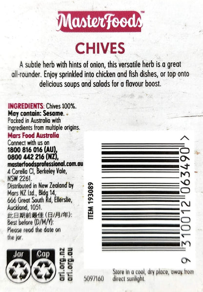 MasterFoods Chopped Chives 30g Dried Herb Seasoning Flavour Soups Salads Dishes