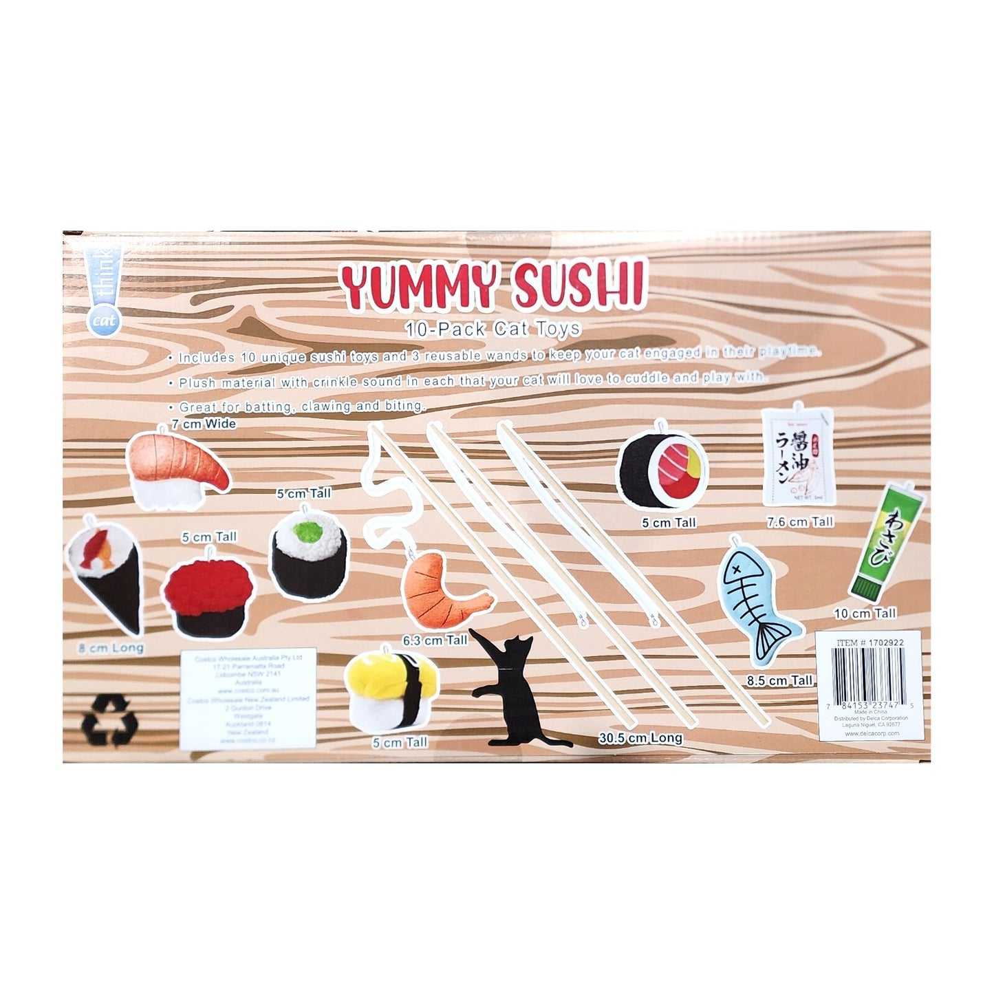 Yummy Sushi Catnip Toys 7 Piece Set with 2 Wands for Cats Soft Toy Playtime Fun