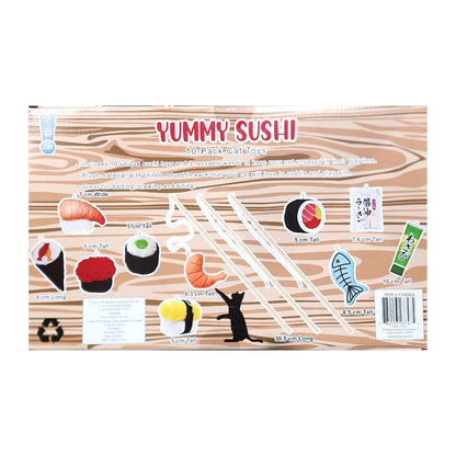 Yummy Sushi Catnip Toys 7 Piece Set with 2 Wands for Cats Soft Toy Playtime Fun
