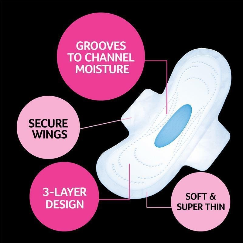 96 x U By Kotex Ultrathins Super Pads with Wings Dry Disposable Period Pads Box