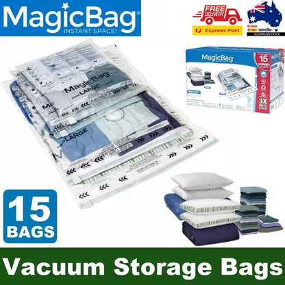 MagicBag 15-Pack Vacuum Compression Combo Set Storage Bags Reusable Waterproof