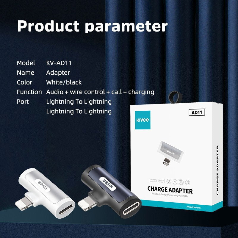 Kivee AD11 iPhone M to Dual iPhone F Charge Adapter for Charging, Audio, Calls
