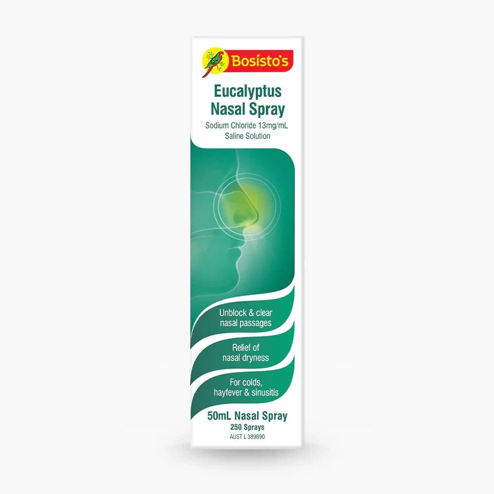 2x 50mL Bosistos Eucalyptus Saline Nasal Spray For Colds Hayfever Sinusitis Nose