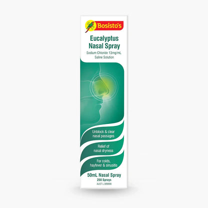 2x 50mL Bosistos Eucalyptus Saline Nasal Spray For Colds Hayfever Sinusitis Nose