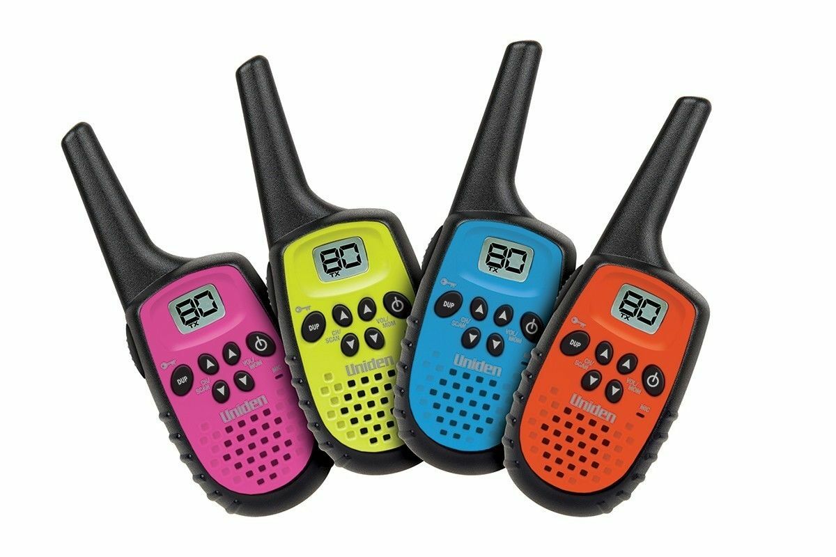 Uniden UH35-4 UHF 4 Handheld 80Ch Radio Walkie Talkies +4 Belts Quad Colour