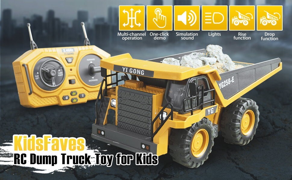 Yi Gong Toys 1:24 9CH 2.4G RC Construction Dump Truck Toy with Lights & Sounds