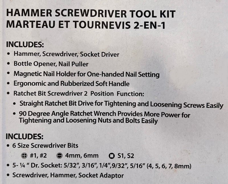 ToolMaster 2 Pieces Multi-Functional Tool Set - Hammer Screwdriver Ratcheting