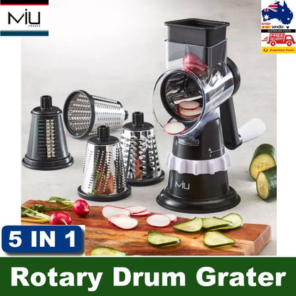 MIU 5-in-1 Rotary Drum Grater & Slicer with Suction Base, 5 Replaceable Drum