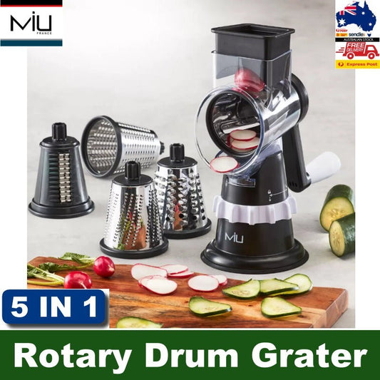 MIU 5-in-1 Rotary Drum Grater & Slicer with Suction Base, 5 Replaceable Drum