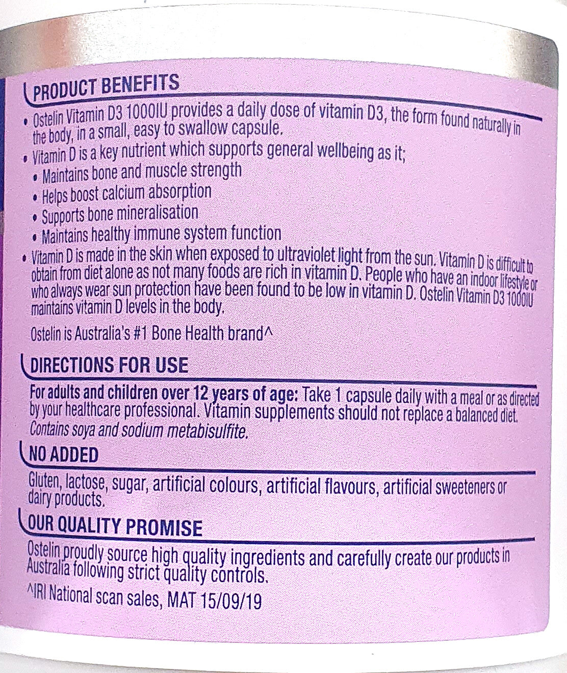 Ostelin Vitamin D3 1000IU Maintain Muscle & Bone Strength 400 Capsules Halal