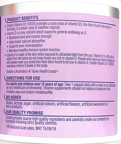 Ostelin Vitamin D3 1000IU Maintain Muscle & Bone Strength 400 Capsules Halal
