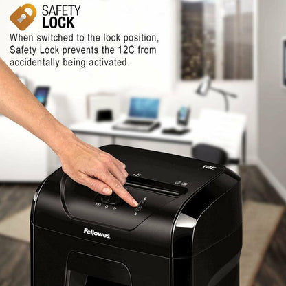 Fellowes Powershred 12C Commericial Cross-Cut Paper Shredder 19L 2mpm SafetyLock