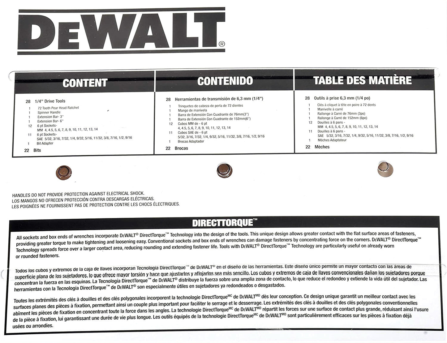 DeWALT  1/4" Drive 50 Piece Mechanics Socket Bits 72 Tooth Ratchet Tool Set Kit