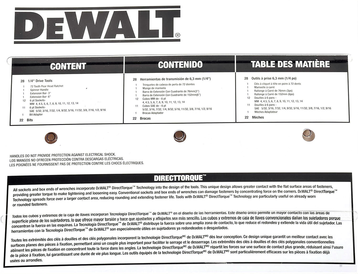 DeWALT  1/4" Drive 50 Piece Mechanics Socket Bits 72 Tooth Ratchet Tool Set Kit