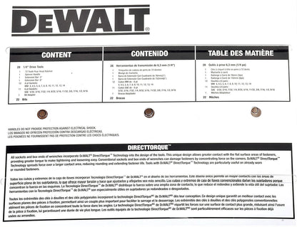 DeWALT  1/4" Drive 50 Piece Mechanics Socket Bits 72 Tooth Ratchet Tool Set Kit