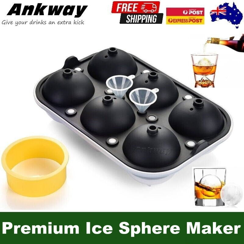 Ankway 6 Balls 65mm (2.5") Silicone Ice Cube Tray Sphere Ice Ball Maker Mold
