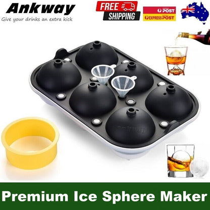 Ankway 6 Balls 65mm (2.5") Silicone Ice Cube Tray Sphere Ice Ball Maker Mold