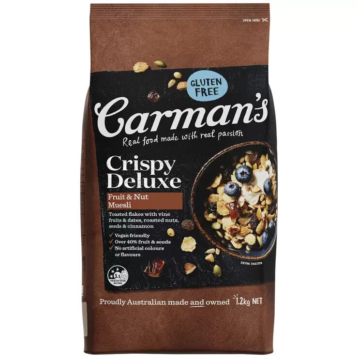 Carman's Crispy Deluxe Gluten Free Fruit & Nut Muesli Breakfast Cereal 1.2kg