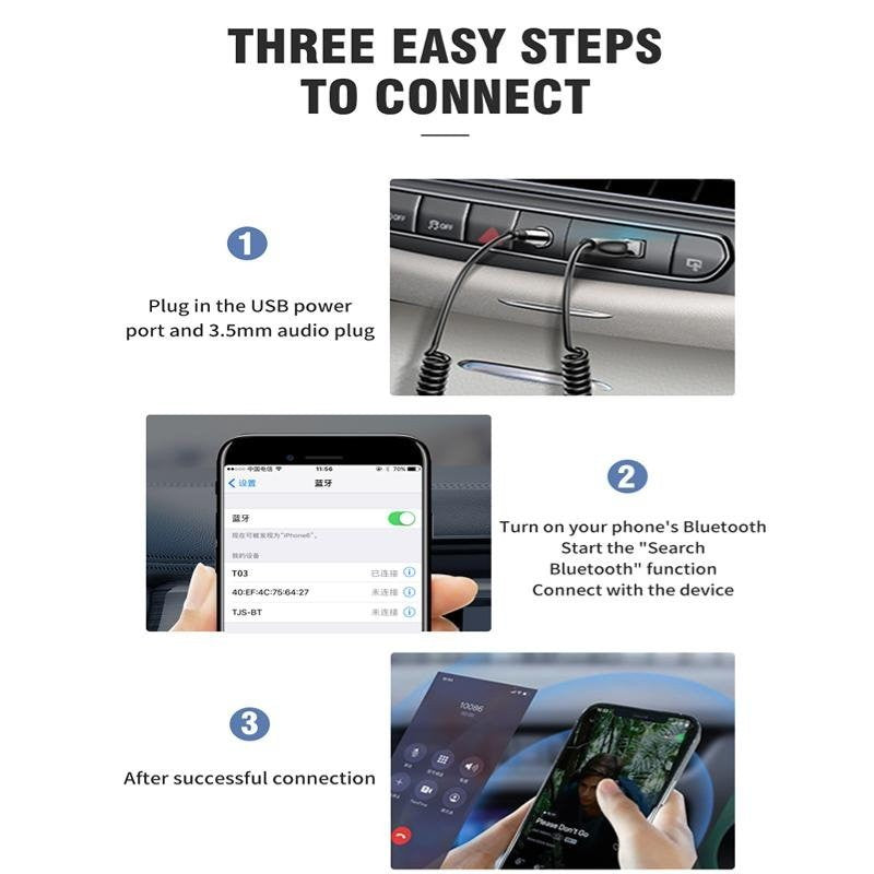 TOOCKI 3.5mm AUX USB Car Bluetooth Receiver Adapter Music For Car, Hands Free