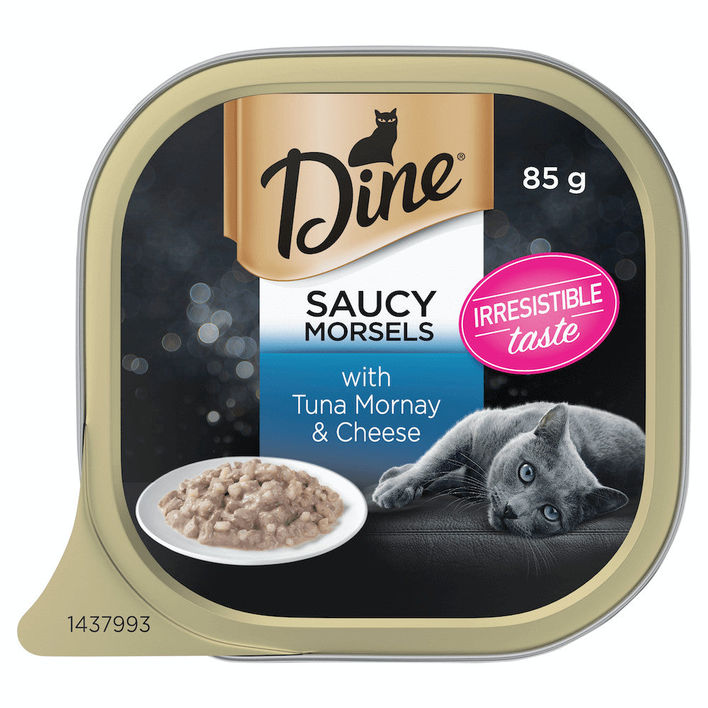 28x85g Dine Premium Wet Cat Food Tuna Mornay & Cheese Gravy Lamb Australia Made