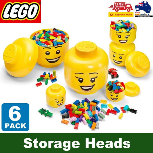 LEGO 6-Piece Storage Head Ultimate Set Fun Stackable Storage Boxes w/ Happy Face