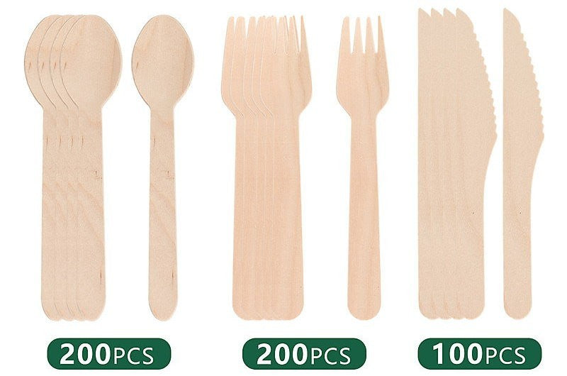 Santora 500 PCs Birch Disposable Cutlery Set Eco-Friendly - Spoon, Fork, Knife