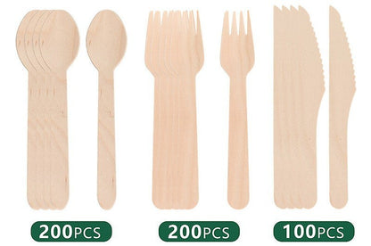 Santora 500 PCs Birch Disposable Cutlery Set Eco-Friendly - Spoon, Fork, Knife