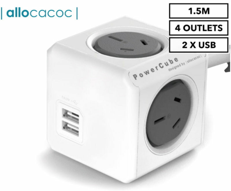 Allocacoc 5-Outlet/4-Outlet 1.5m/3m or 2x USB Original Extended PowerCube