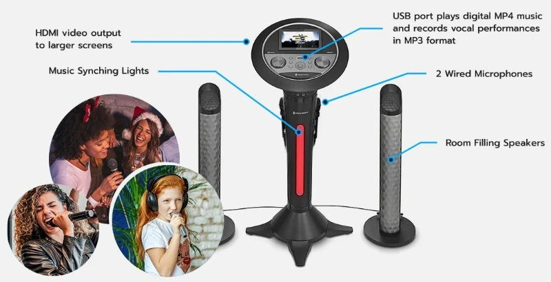 Carnaval The Singing Machine Complete Karaoke Two Mics Disco Lights Rechargeable