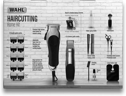 WAHL 25 Pieces Deluxe Chrome Haircutting Home Kit Complete Hair & Trimming Kit