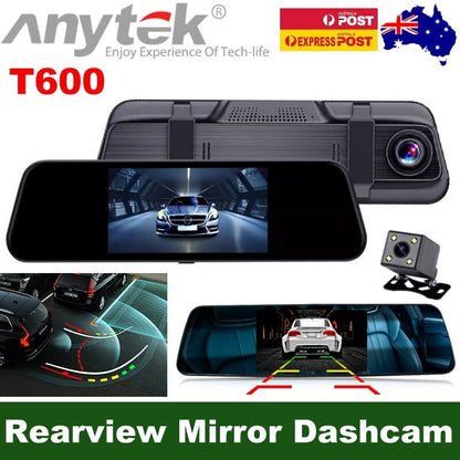 Anytek T600 10" Mirror Mounted Front & Rear Dash Camera Kit w/ Parking Monitor