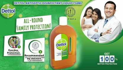 750mL Dettol Antiseptic Disinfectant Liquid Kills Germs Cleans Household Surface