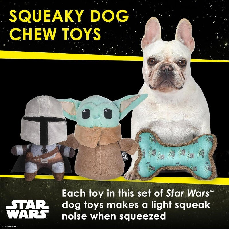 Star Wars Pets 3 Pcs The Mandalorian Set for Dog 9" Mandalorian, 9" GROGU, Bone