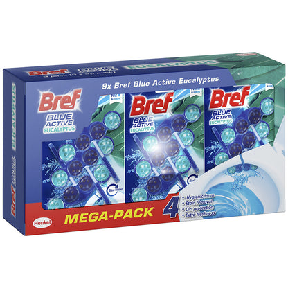 Bref Blue Active Eucalyptus Rim Block Toilet Odour Hygienically Cleaner 9 x 50g