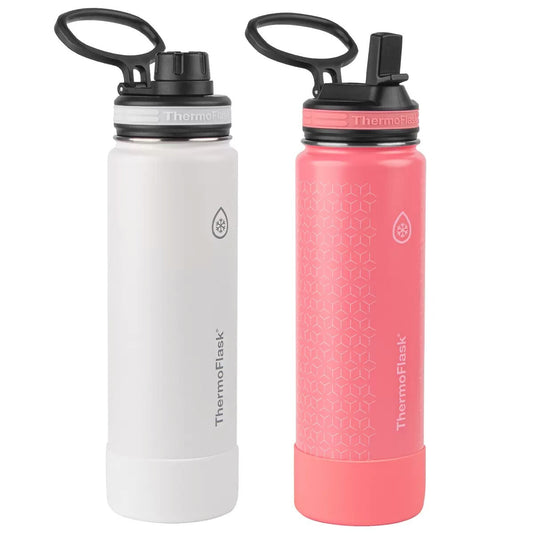 ThermoFlask Stainless Steel Vacuum Sealed Drink Bottle 710ml White & Pink 2 Pack