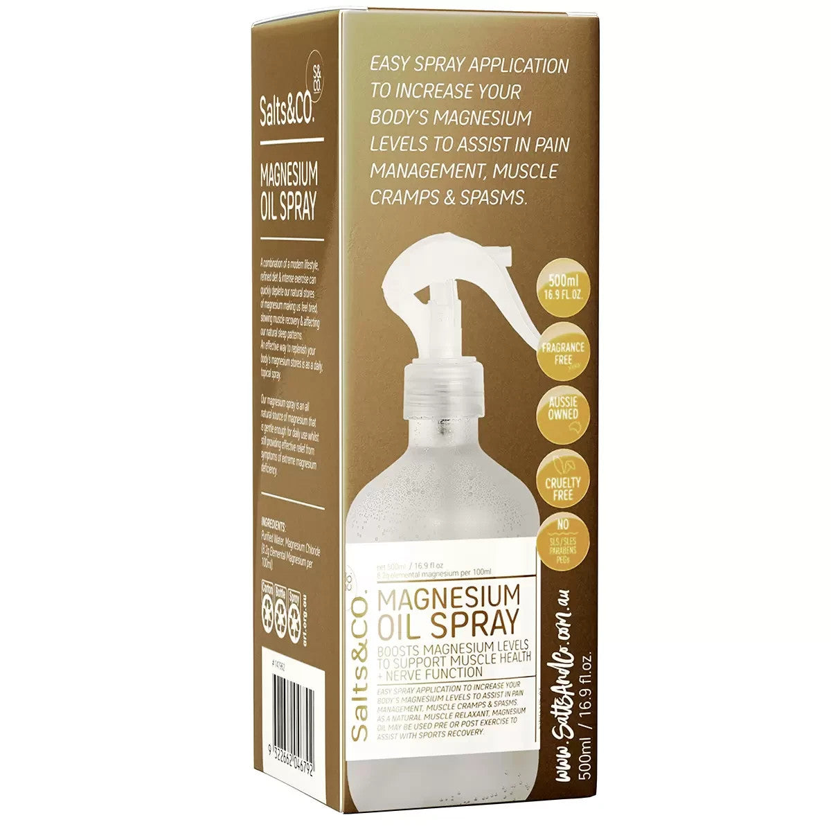 Salts & Co Boost Magnesium Oil Spray Muscle Health Nerve Function Wellness 500ml