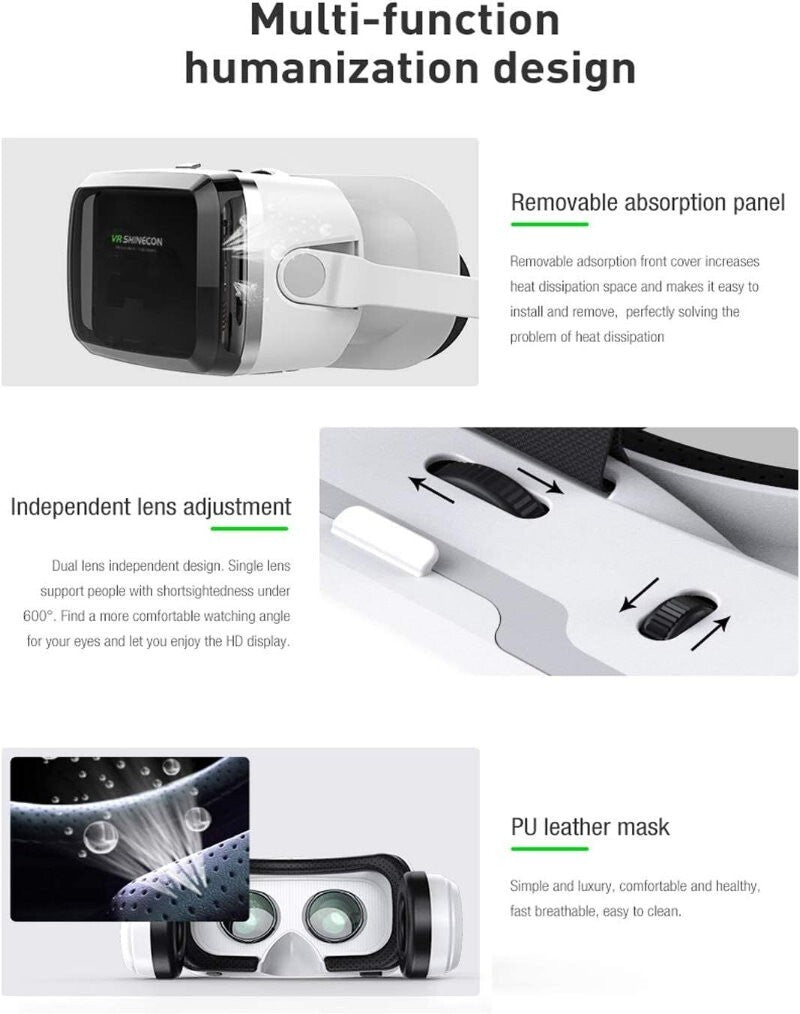 VR SHINCON 8.0 Bluetooth 3D VR Glasses Headsets w/ Controller - iOS & Android