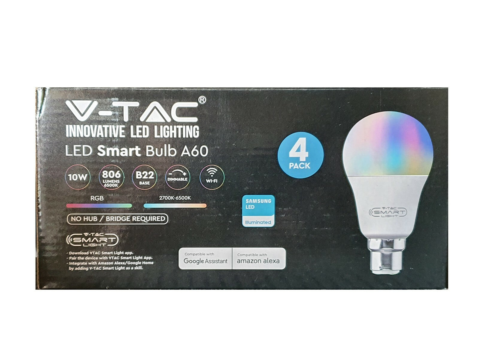 4 x RGB LED Smart App Light Bulb Lighting Dimmable Wifi Google Alexa E27 B22 10w