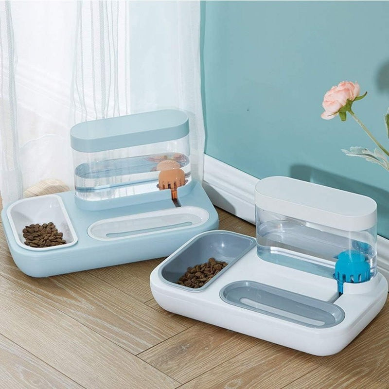 Ameifu 2-in-1 Cat Pet Bowls Food & Water Dispenser with Automatic Water Fountain