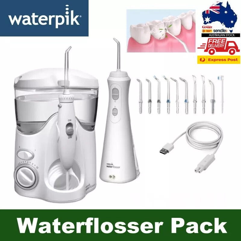 Waterpik Ultra & Travel Cordless Plus Water Flosser Pack +10 Accessory Tip