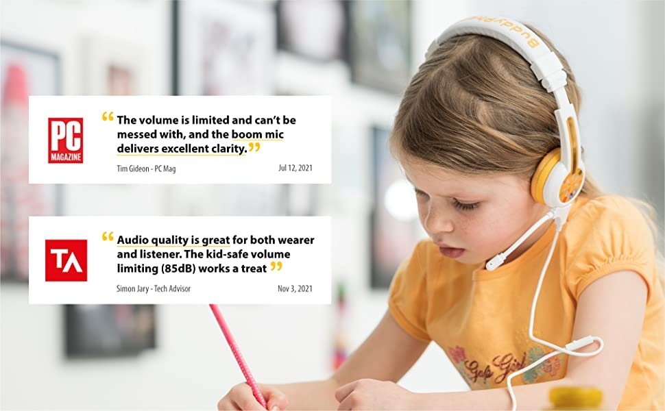 BuddyPhones 2-Pack School+ Home Learning Kids Headphones w/ Mic, BuddyCable