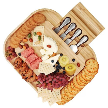 Carrara Bamboo Cheese Board 43 x 33 cm w/ 4 Stainless Steel Knife Serving Tools