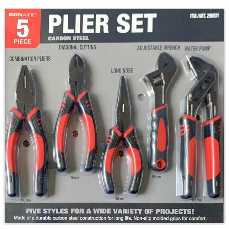 BONAIRE 5 Piece Professional Heavy Duty Carbon Steel Plier Set Non-slip