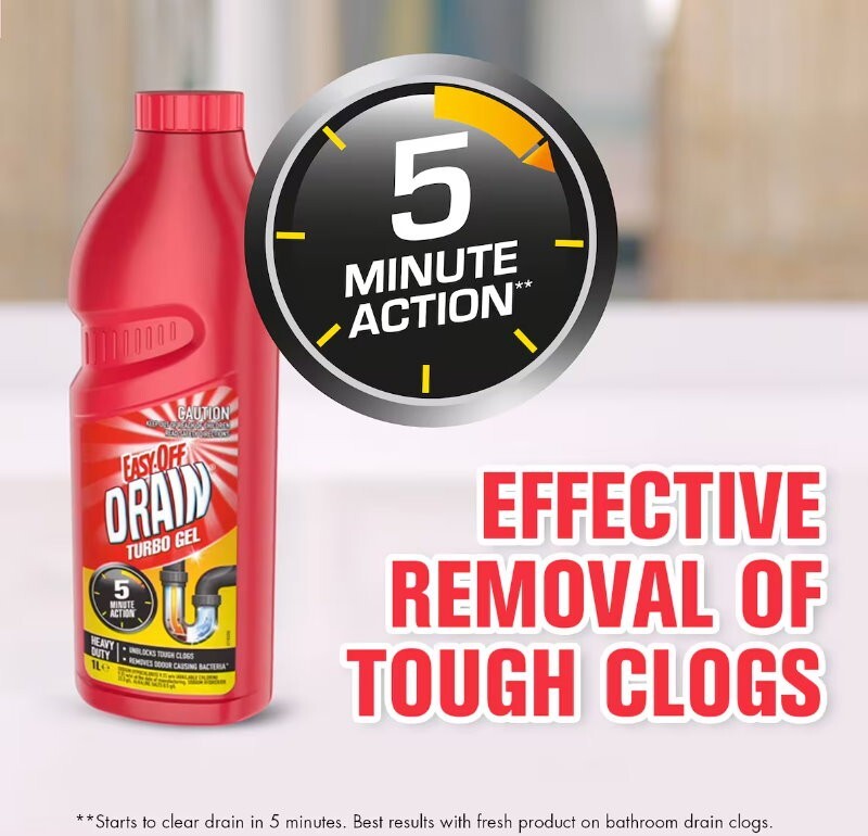 Easy-Off Drain Turbo Gel 1L Bathroom Gel Drain Cleaner Hair Drain Clog Remover