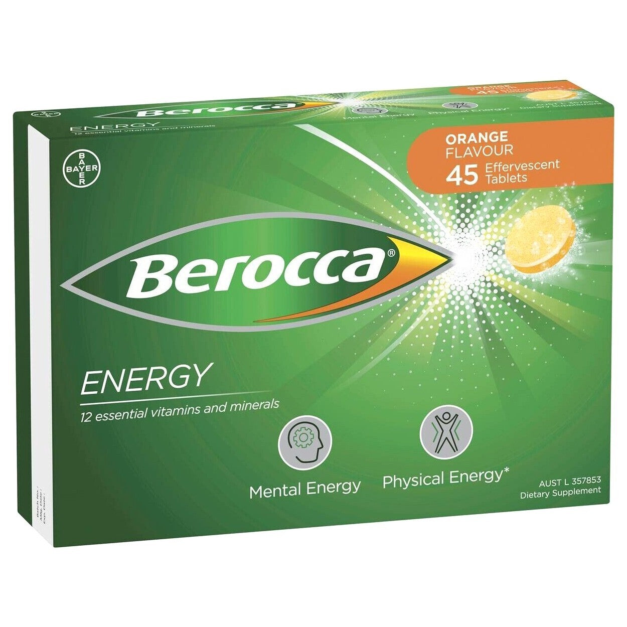Berocca Energy Orange 12 Essential Minerals Vitamins 45 Effervescent Tablets