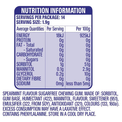 24 x 27g pack Wrigleys Extra Spearmint Sugarfree Chewing Gum Fresh Mint Breath