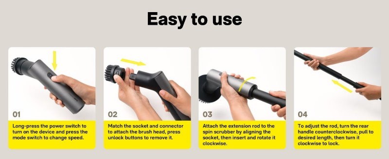 HOTO Cordless Electric Spin Scrubber Adjustable Angles with 6 Brush Heads
