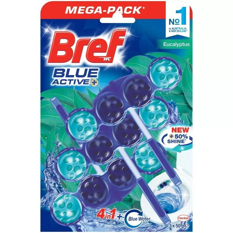 Bref 9-Pack Blue Active+ Eucalyptus Rim Block Toilet Cleaner 450g - Express Post